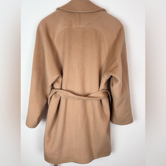 Calvin Klein Vintage 100% Wool Pea Coat Tan Waist Tie Two Button - Picture 7 of 15
